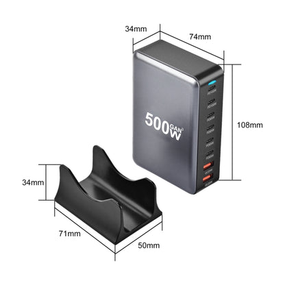 500W GaN 6 Type-C 2 USB Multi Ports Sharing Desktop Charger, Plug:EU Plug(Grey) - Multifunction Charger by buy2fix | Online Shopping UK | buy2fix