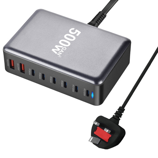 500W GaN 6 Type-C 2 USB Multi Ports Sharing Desktop Charger, Plug:UK Plug(Grey) - Multifunction Charger by buy2fix | Online Shopping UK | buy2fix