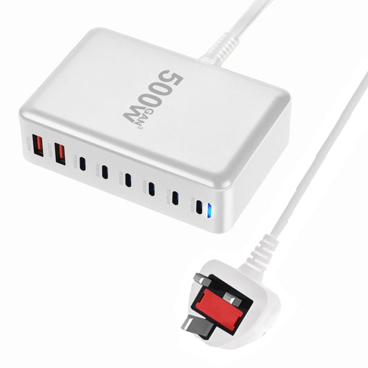 500W GaN 6 Type-C 2 USB Multi Ports Sharing Desktop Charger, Plug:UK Plug(White) - Multifunction Charger by buy2fix | Online Shopping UK | buy2fix