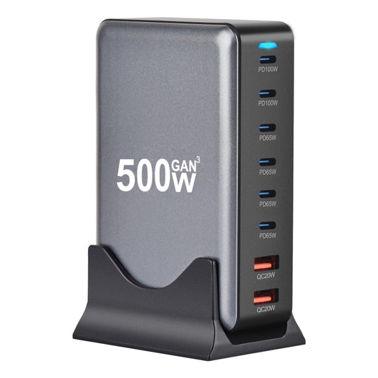 500W GaN 6 Type-C 2 USB Multi Ports Sharing Desktop Charger, Plug:UK Plug(Grey) - Multifunction Charger by buy2fix | Online Shopping UK | buy2fix