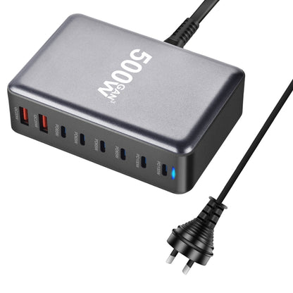 500W GaN 6 Type-C 2 USB Multi Ports Sharing Desktop Charger, Plug:AU Plug(Grey) - Multifunction Charger by buy2fix | Online Shopping UK | buy2fix