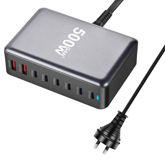 500W GaN 6 Type-C 2 USB Multi Ports Sharing Desktop Charger, Plug:AU Plug(Grey) - Multifunction Charger by buy2fix | Online Shopping UK | buy2fix