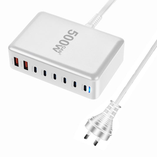 500W GaN 6 Type-C 2 USB Multi Ports Sharing Desktop Charger, Plug:AU Plug(White) - Multifunction Charger by buy2fix | Online Shopping UK | buy2fix