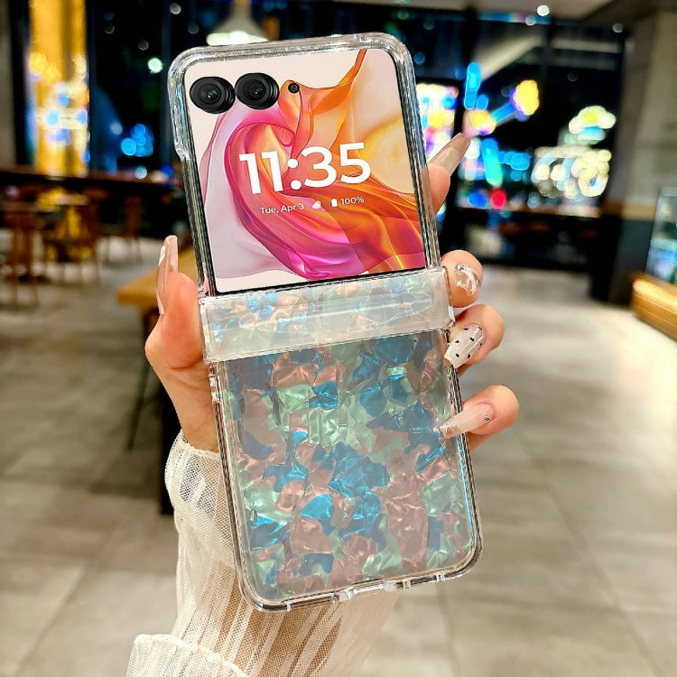 For Motorola Razr 50 Three-piece Set Pearlescent Shell Texture Phone Case(Beige) by buy2fix