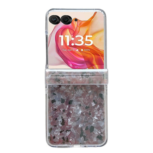 For Motorola Razr 40 Ultra Three-piece Set Pearlescent Shell Texture Phone Case(Pink Green) - Motorola Cases by buy2fix | Online Shopping UK | buy2fix