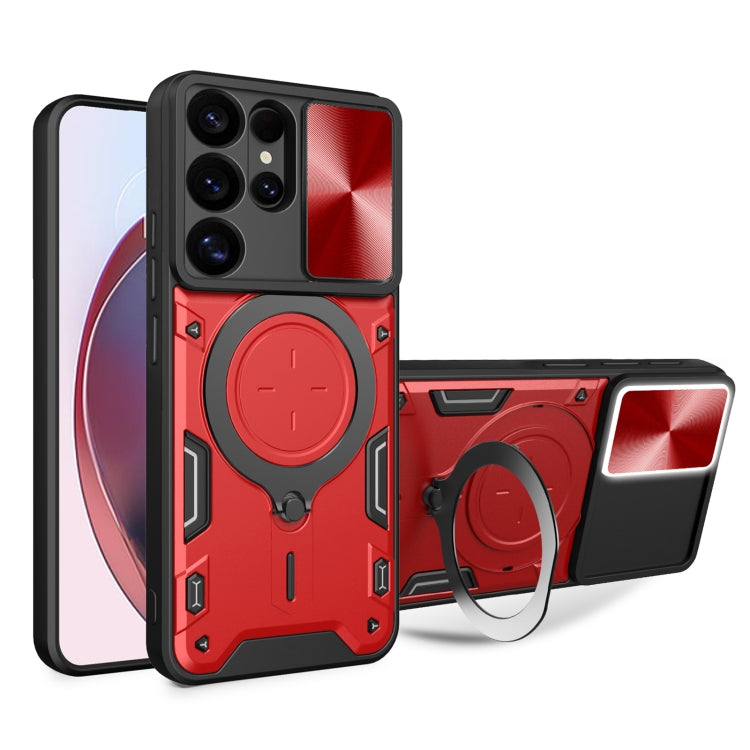 For Samsung Galaxy S25 Ultra 5G CD Texture Sliding Camshield Magnetic Holder Phone Case(Red) by buy2fix