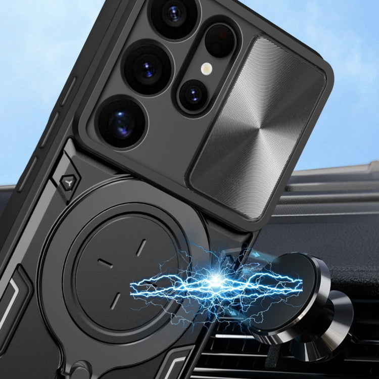 For Samsung Galaxy S25 Ultra 5G CD Texture Sliding Camshield Magnetic Holder Phone Case(Blue) by buy2fix