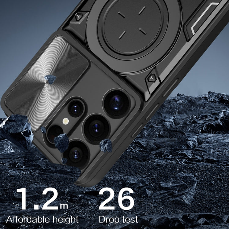 For Samsung Galaxy S25 Ultra 5G CD Texture Sliding Camshield Magnetic Holder Phone Case(Purple) by buy2fix