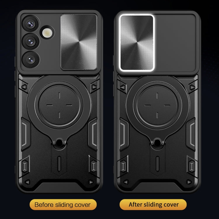 For Samsung Galaxy S25+ 5G CD Texture Sliding Camshield Magnetic Holder Phone Case(Black) by buy2fix