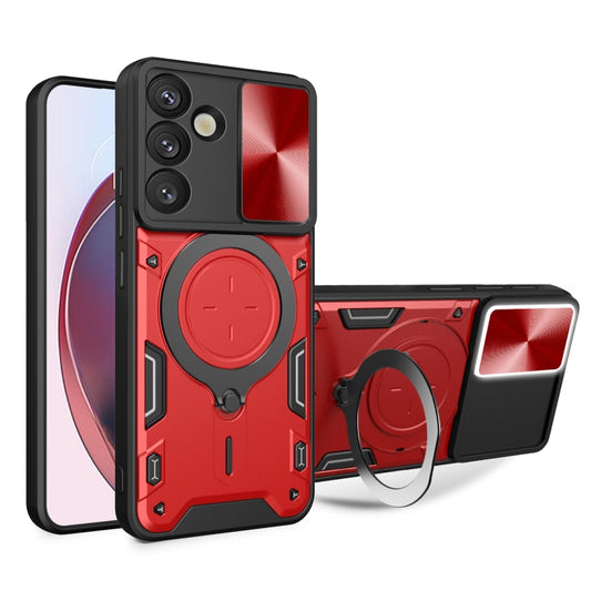For Samsung Galaxy S25+ 5G CD Texture Sliding Camshield Magnetic Holder Phone Case(Red) by buy2fix
