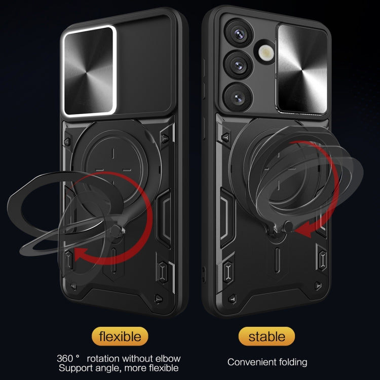 For Samsung Galaxy S25 5G CD Texture Sliding Camshield Magnetic Holder Phone Case(Blue) by buy2fix