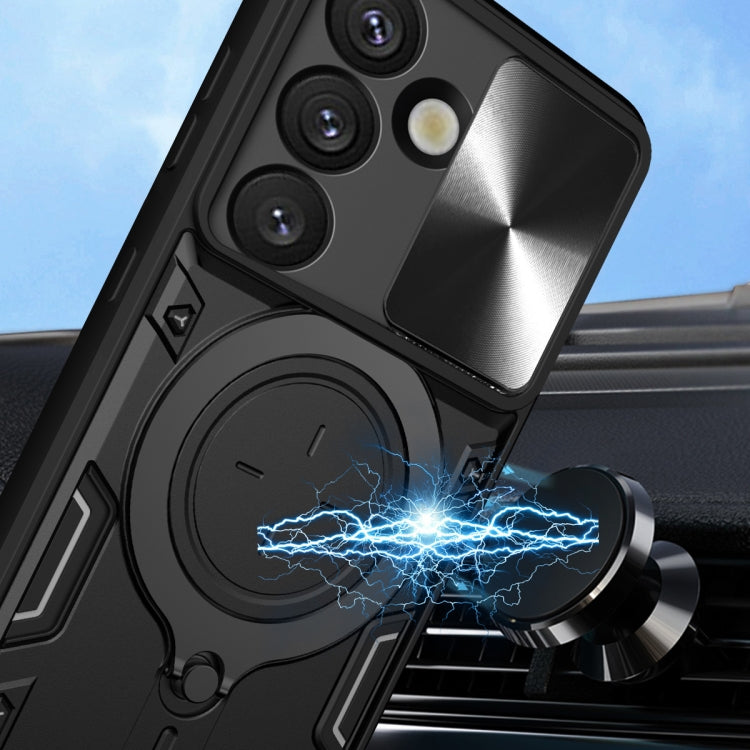 For Samsung Galaxy S25 5G CD Texture Sliding Camshield Magnetic Holder Phone Case(Silver) by buy2fix