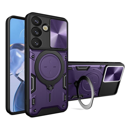 For Samsung Galaxy S25 5G CD Texture Sliding Camshield Magnetic Holder Phone Case(Purple) by buy2fix