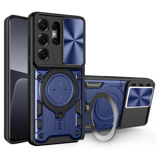 For Samsung Galaxy S26 Ultra 5G CD Texture Sliding Camshield Magnetic Holder Phone Case(Blue)