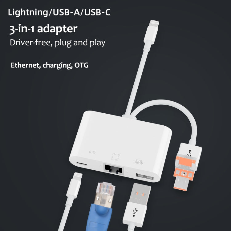 NK-107TL Pro USB-C / Type-C, 8 Pin, USB to 8 Pin, USB, RJ45 Multi-function Adapter(White) - Converter & Adapter by buy2fix | Online Shopping UK | buy2fix