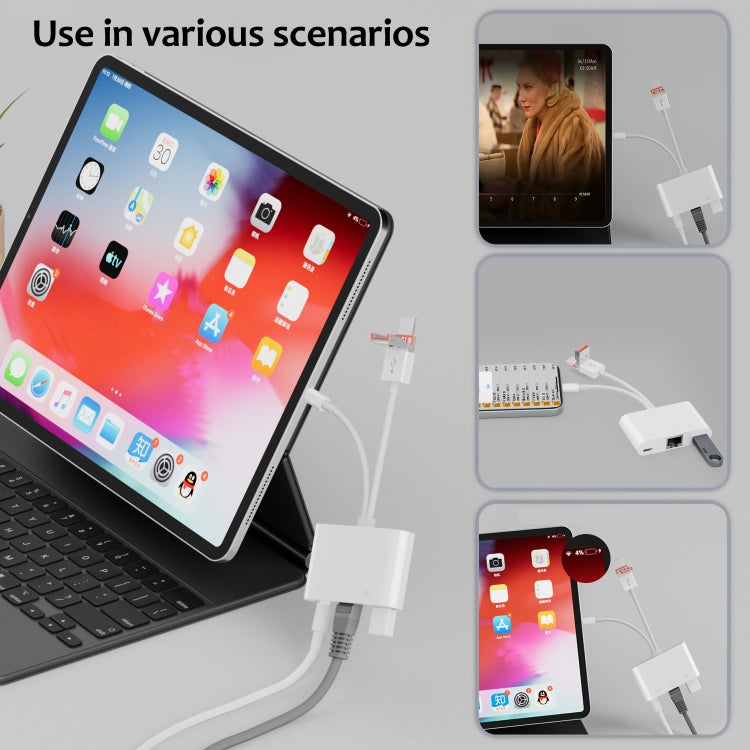 NK-107TL Pro USB-C / Type-C, 8 Pin, USB to 8 Pin, USB, RJ45 Multi-function Adapter(White) - Converter & Adapter by buy2fix | Online Shopping UK | buy2fix