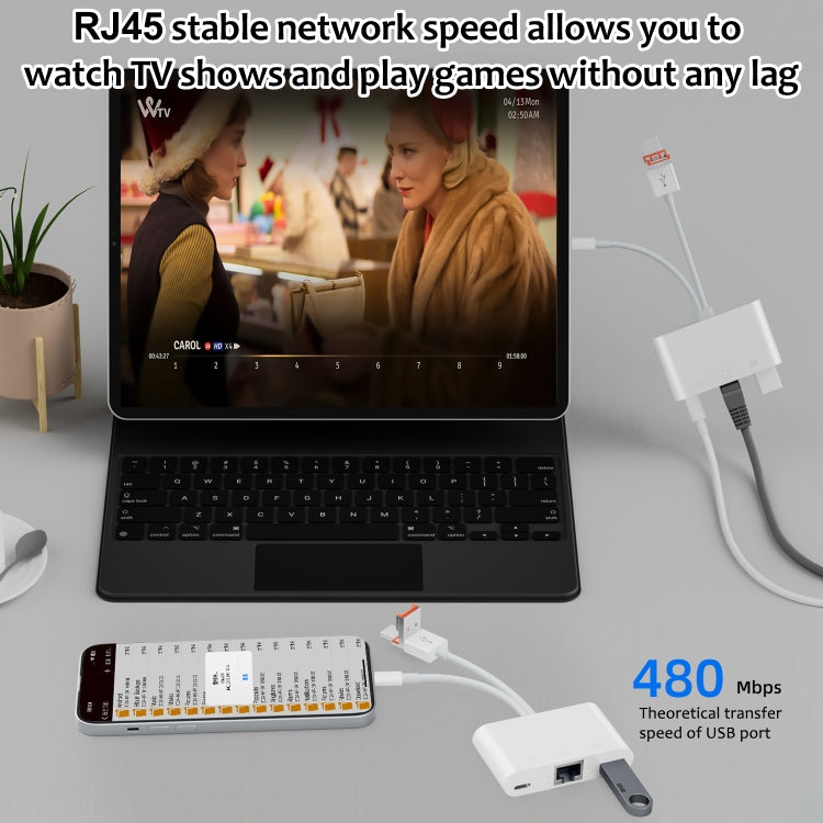 NK-107TL Pro USB-C / Type-C, 8 Pin, USB to 8 Pin, USB, RJ45 Multi-function Adapter(White) - Converter & Adapter by buy2fix | Online Shopping UK | buy2fix