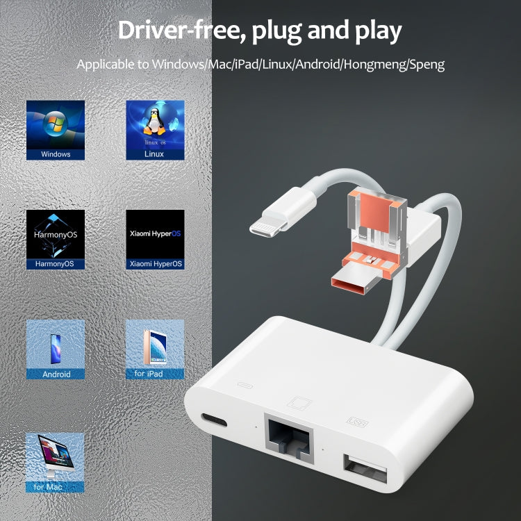 NK-107TL Pro USB-C / Type-C, 8 Pin, USB to 8 Pin, USB, RJ45 Multi-function Adapter(White) - Converter & Adapter by buy2fix | Online Shopping UK | buy2fix