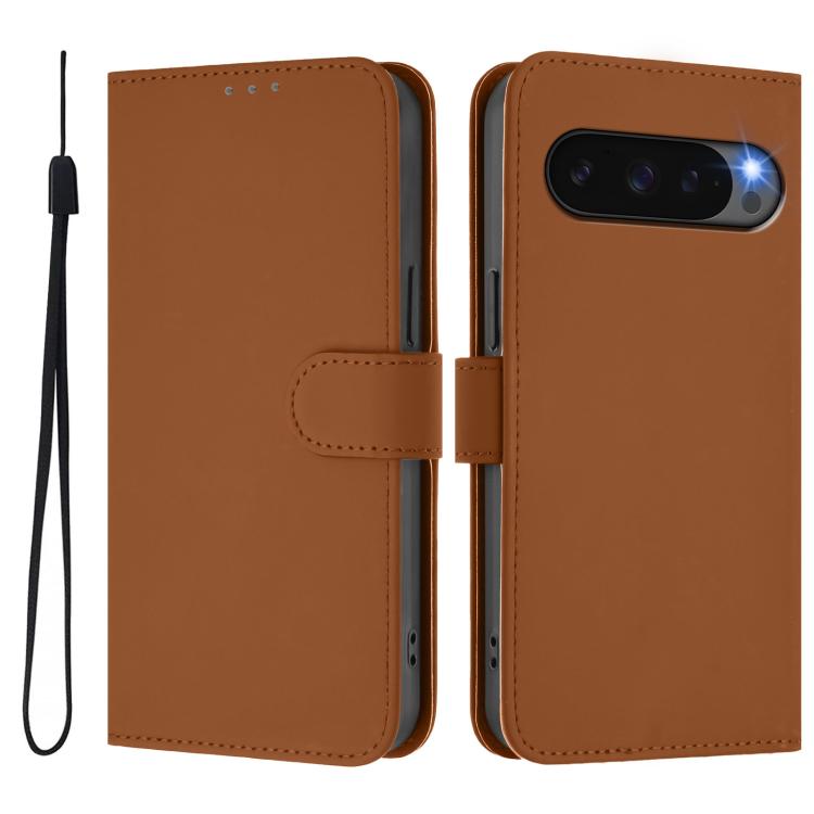 For Google Pixel 10 Pro XL Skin Feel Solid Color Leather Phone Case with Lanyard(Brown) - Google Cases by buy2fix | Online Shopping UK | buy2fix