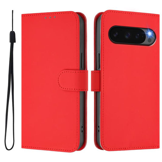 For Google Pixel 10 Pro XL Skin Feel Solid Color Leather Phone Case with Lanyard(Red) - Google Cases by buy2fix | Online Shopping UK | buy2fix
