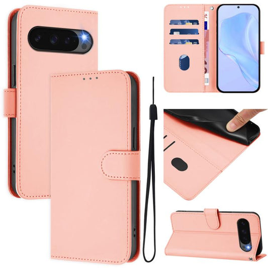 For Google Pixel 10 Pro XL Skin Feel Solid Color Leather Phone Case with Lanyard(Pink) - Google Cases by buy2fix | Online Shopping UK | buy2fix