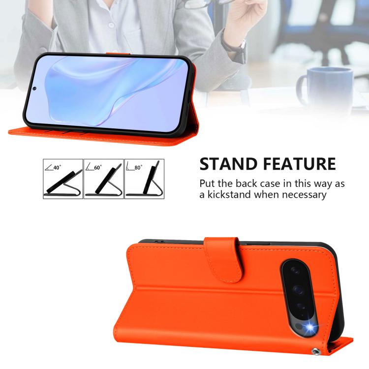 For Google Pixel 10 Pro XL Skin Feel Solid Color Leather Phone Case with Lanyard(Orange) - Google Cases by buy2fix | Online Shopping UK | buy2fix