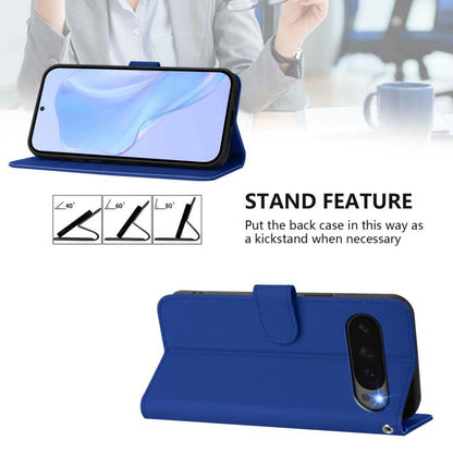 For Google Pixel 10 Pro XL Skin Feel Solid Color Leather Phone Case with Lanyard(Dark Blue) - Google Cases by buy2fix | Online Shopping UK | buy2fix