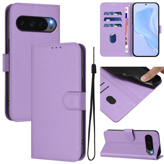 For Google Pixel 10 Pro XL Skin Feel Solid Color Leather Phone Case with Lanyard(Lavender Purple) - Google Cases by buy2fix | Online Shopping UK | buy2fix