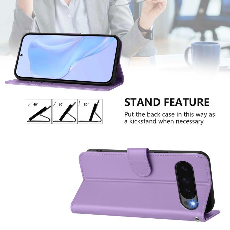 For Google Pixel 10 Pro XL Skin Feel Solid Color Leather Phone Case with Lanyard(Lavender Purple) - Google Cases by buy2fix | Online Shopping UK | buy2fix
