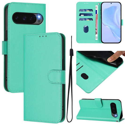 For Google Pixel 10 Pro XL Skin Feel Solid Color Leather Phone Case with Lanyard(Green) - Google Cases by buy2fix | Online Shopping UK | buy2fix