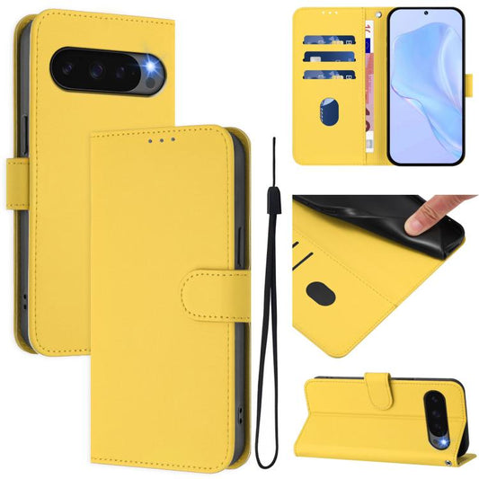For Google Pixel 10 Pro XL Skin Feel Solid Color Leather Phone Case with Lanyard(Lemon Yellow) - Google Cases by buy2fix | Online Shopping UK | buy2fix