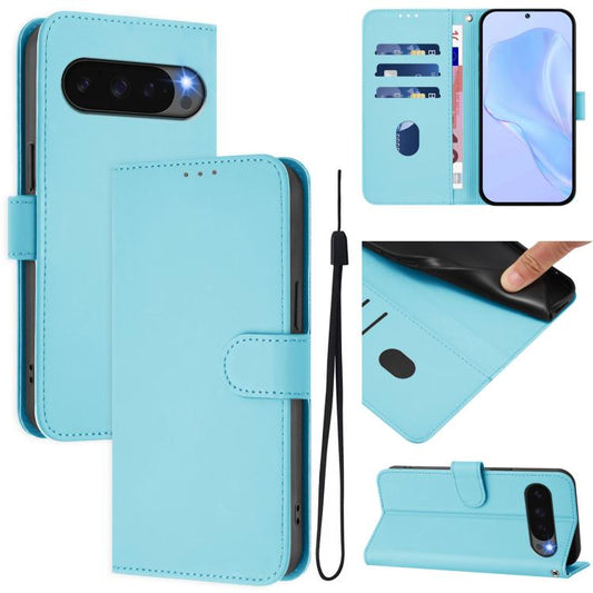 For Google Pixel 10 Pro XL Skin Feel Solid Color Leather Phone Case with Lanyard(Sky Blue) - Google Cases by buy2fix | Online Shopping UK | buy2fix