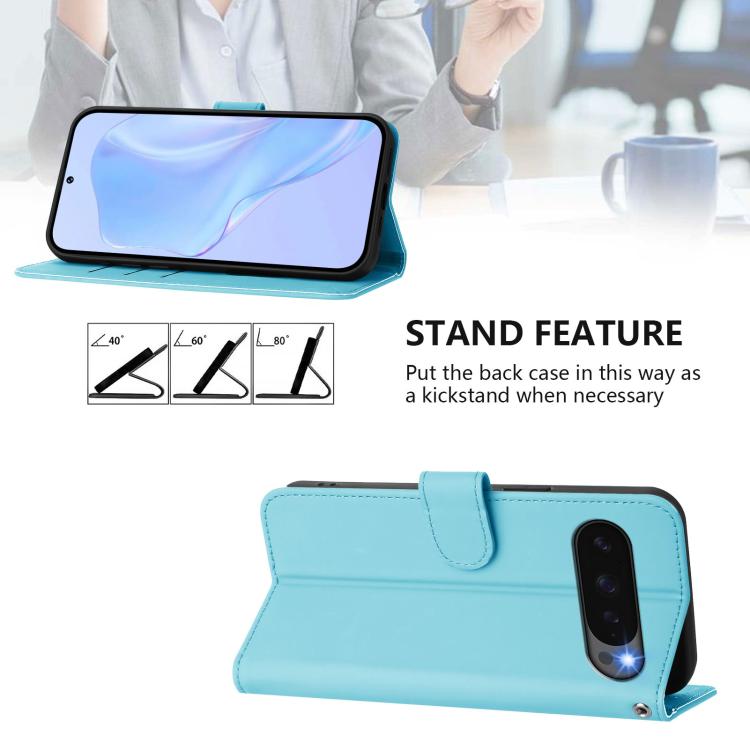For Google Pixel 10 Pro XL Skin Feel Solid Color Leather Phone Case with Lanyard(Sky Blue) - Google Cases by buy2fix | Online Shopping UK | buy2fix