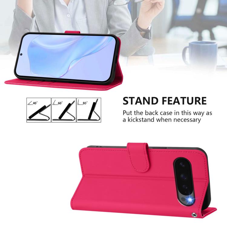 For Google Pixel 10 Pro XL Skin Feel Solid Color Leather Phone Case with Lanyard(Rose Red) - Google Cases by buy2fix | Online Shopping UK | buy2fix