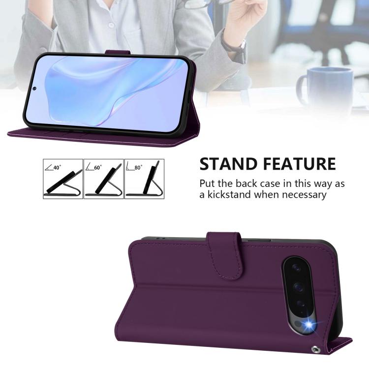 For Google Pixel 10 Pro XL Skin Feel Solid Color Leather Phone Case with Lanyard(Violet) - Google Cases by buy2fix | Online Shopping UK | buy2fix