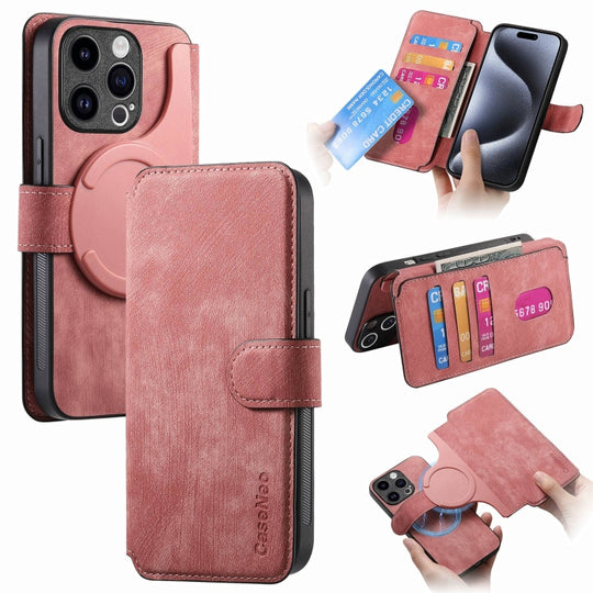 For iPhone 15 Pro Max CaseNeo MagSafe RFID Anti-theft Retro Leather Phone Case(Pink)