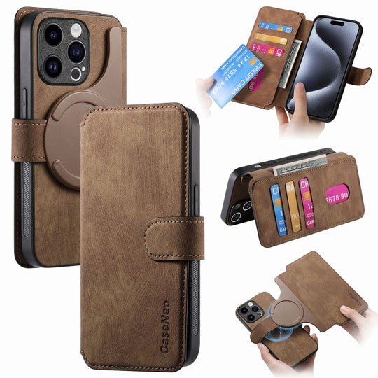 For iPhone 15 Pro CaseNeo MagSafe RFID Anti-theft Retro Leather Phone Case(Brown)