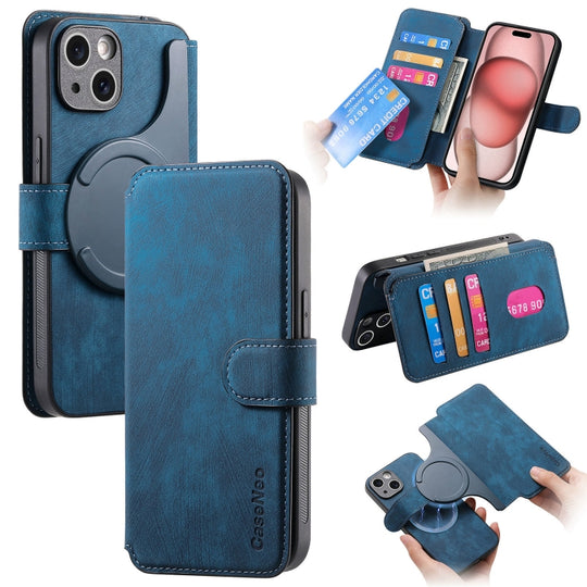 For iPhone 15 Plus CaseNeo MagSafe RFID Anti-theft Retro Leather Phone Case(Blue)