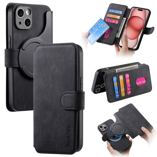 For iPhone 15 CaseNeo MagSafe RFID Anti-theft Retro Leather Phone Case(Black)