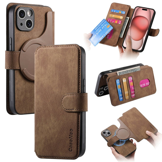 For iPhone 15 CaseNeo MagSafe RFID Anti-theft Retro Leather Phone Case(Brown)