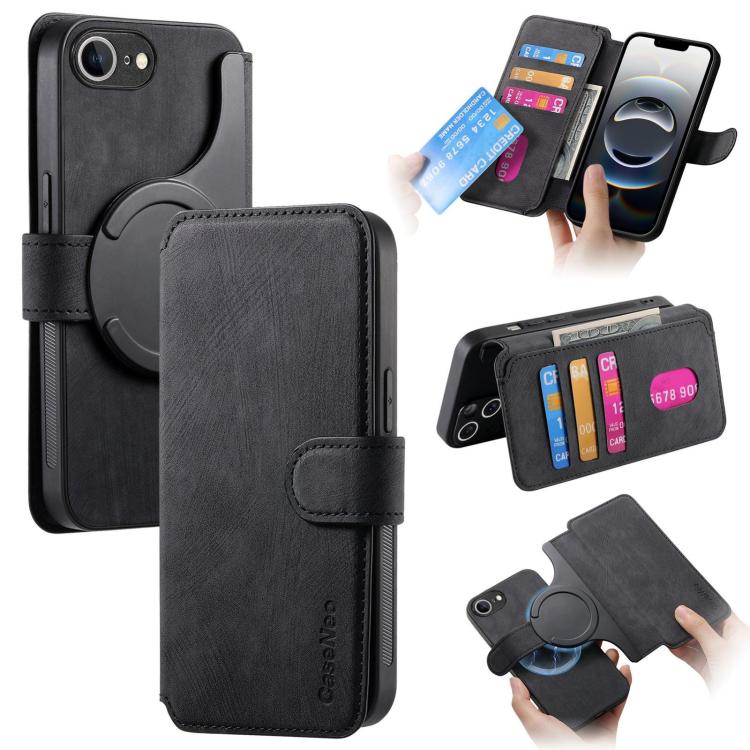 For iPhone 16e CaseNeo MagSafe RFID Anti-theft Retro Leather Phone Case(Black) - iPhone 16e Cases by CaseNeo | Online Shopping UK | buy2fix