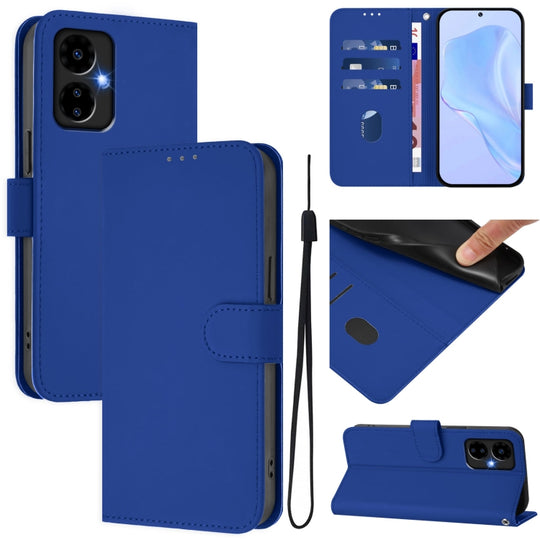 For Boost MobIle Celero 5G 2024 / 3 5G Skin Feel Solid Color Leather Phone Case with Lanyard(Dark Blue)