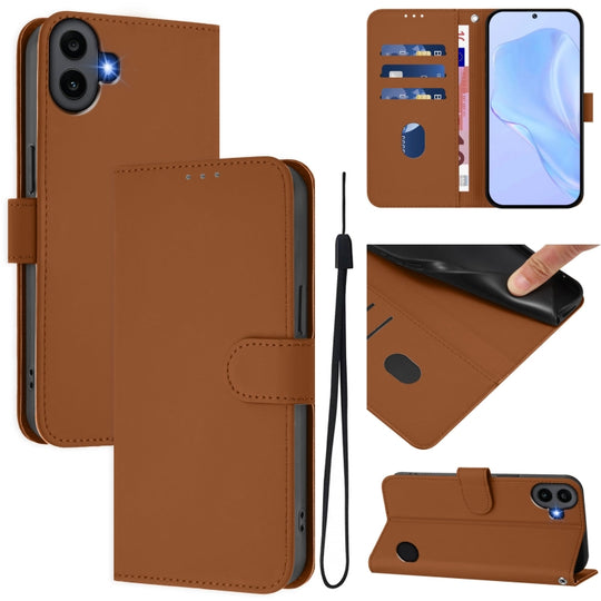 For Nothing CMF Phone 1 Skin Feel Solid Color Leather Phone Case with Lanyard(Brown)