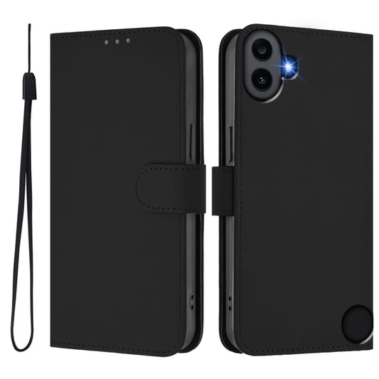 For Nothing CMF Phone 1 Skin Feel Solid Color Leather Phone Case with Lanyard(Black) - More Brand by buy2fix | Online Shopping UK | buy2fix