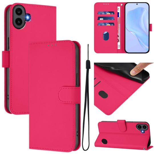 For Nothing CMF Phone 1 Skin Feel Solid Color Leather Phone Case with Lanyard(Rose Red)