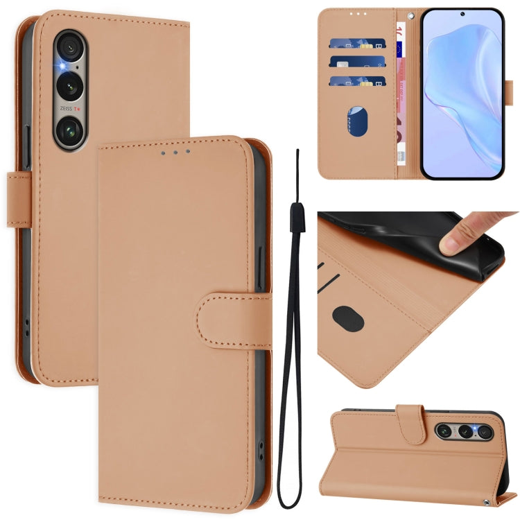 For Sony Xperia 1 VI 2024 Skin Feel Solid Color Leather Phone Case with Lanyard(Nude) by buy2fix