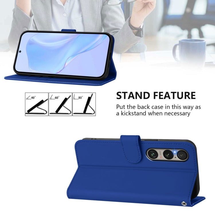 For Sony Xperia 1 VI 2024 Skin Feel Solid Color Leather Phone Case with Lanyard(Dark Blue) by buy2fix