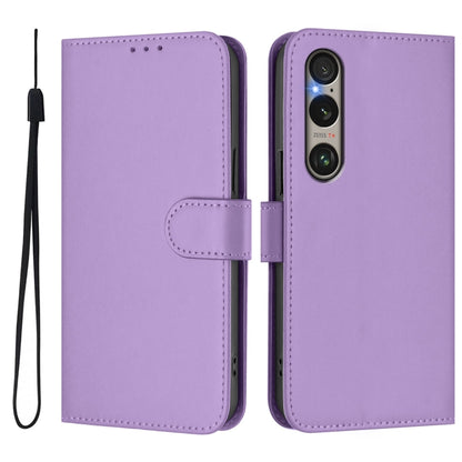 For Sony Xperia 1 VI 2024 Skin Feel Solid Color Leather Phone Case with Lanyard(Lavender Purple) by buy2fix