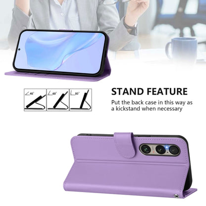For Sony Xperia 1 VI 2024 Skin Feel Solid Color Leather Phone Case with Lanyard(Lavender Purple) by buy2fix