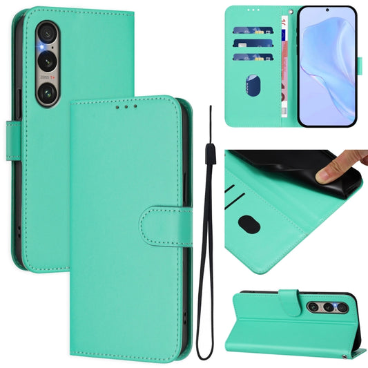 For Sony Xperia 1 VI 2024 Skin Feel Solid Color Leather Phone Case with Lanyard(Green) by buy2fix